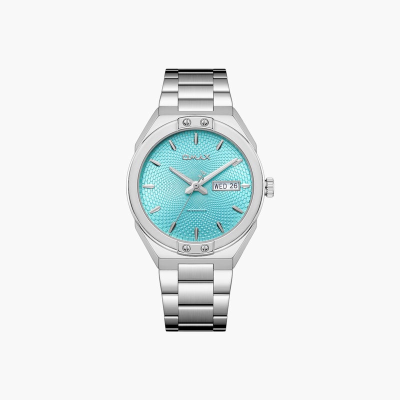 OMAX Silver Tone Analog Watch with Aqua Dial for Men - Image 1
